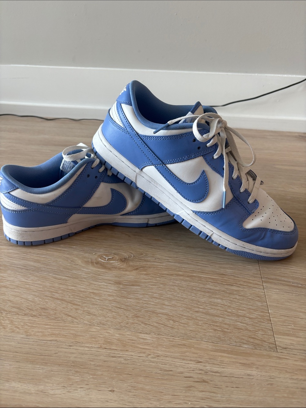 Nike Dunk Low-Top Sneakers in White and Light Blue